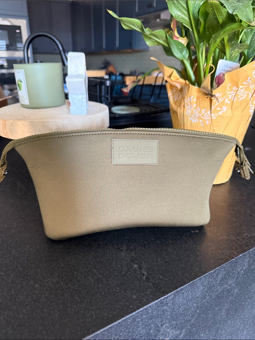 Dagne Dover large deep Olive Green Neoprene toiletry bag